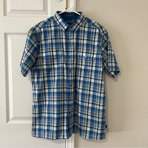 Kuhl Eluxur Blue Plaid Short Sleeve Button Down Shirt Mens Large